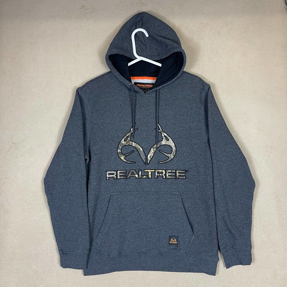 Realtree Mens M Hoodie Sweatshirt Gray Pouch Pocket Fleece Logo Cotton Blend